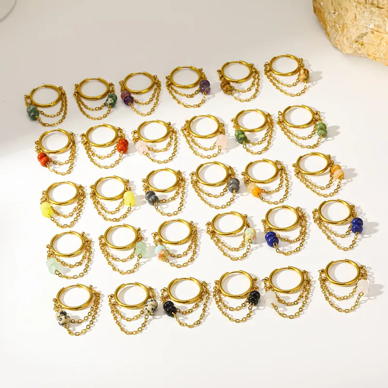 Créoles avec chaines et perles de Lapis Lazuli