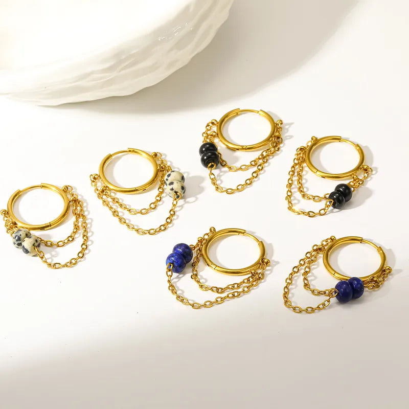 Créoles avec chaines et perles de Lapis Lazuli